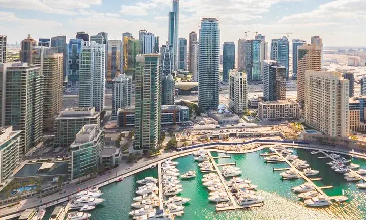 City skyline and marina